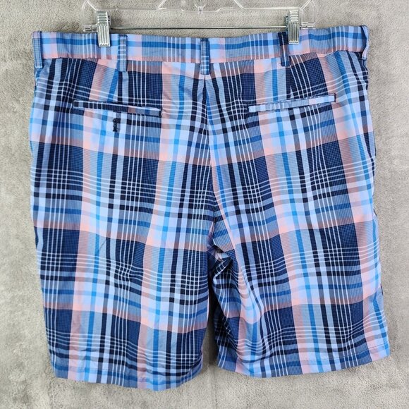 Mens PGA Tour Flat Front Golf Chino Shorts Blue Pink Plaid 100% Polyester 40 - Picture 7 of 12